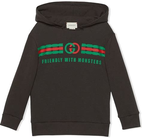 Gucci Kids 10 Friendly With Monsters Logo Hoodie Gray Pullover